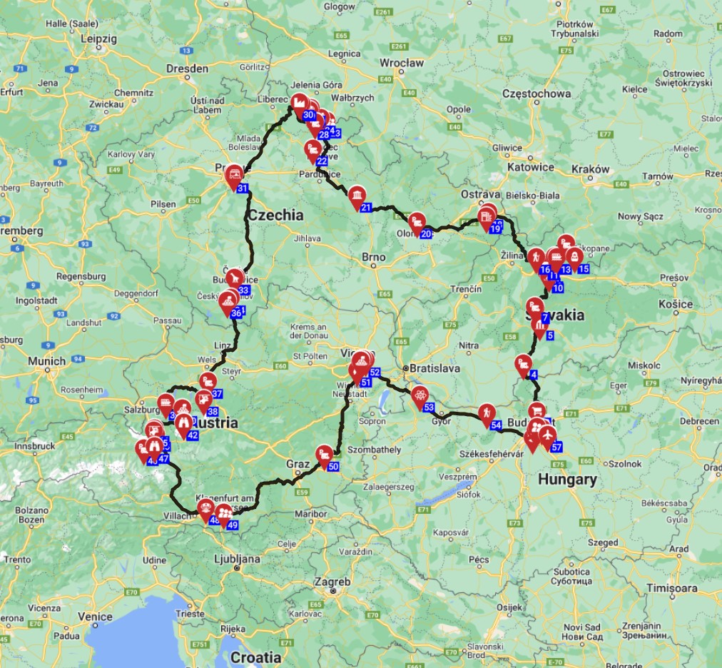 Budapest Roundtrip - West - Hungary Slovakia  Czechia Austria